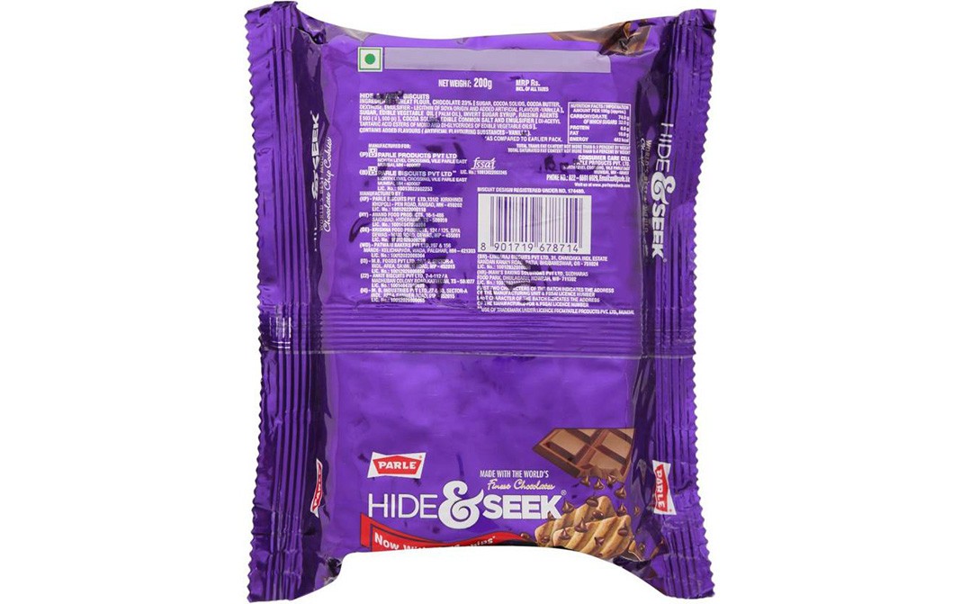 Parle Hide & Seek Chocolate Chips Cookies    Pack  200 grams